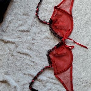 NWOT Victoria's Secret Sheer Red Bra with Black lace in Size 36C